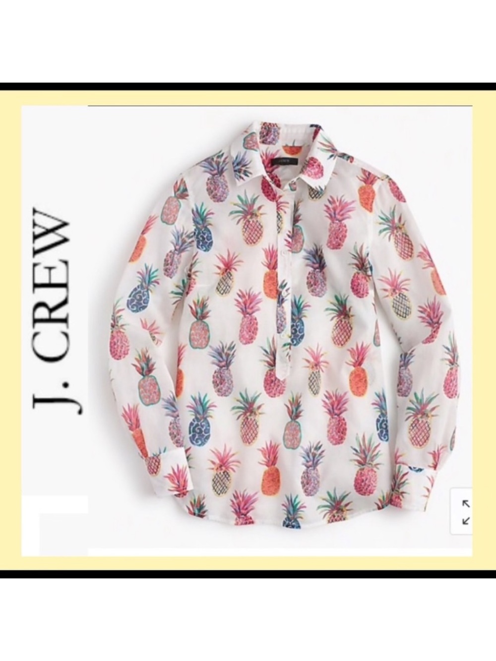 J. Crew White Button-Up Shirt with Multicolor Pineapple Print